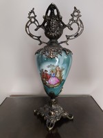 Jelenetes bronz porcelán váza