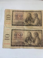 2db Csehszlovák 10 korona 1960