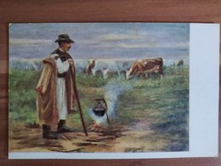 Antik képeslap, művészi, Bihari, Alföldön  postatiszta