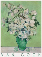 Van gogh roses 1890 art poster dutch painting white roses bouquet green vase spring still life