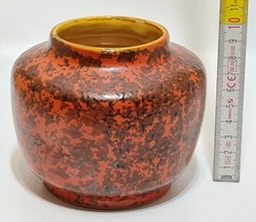 Tófej, barna, narancssárga mázas, kis kerámia váza (2189)