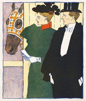 Edward penfield - in a horse race - on a canvas reprint blind