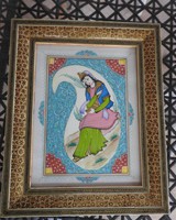 Hand-painted oriental painting in an inlaid frame