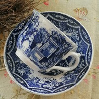 Antik Villeroy&Boch Wallerfangen jelenetes kék-fehér kávéscsésze és alj