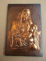 Anya gyermekével - Régi, vörösréz dombornyomott díszítésű  falikép  ---1---