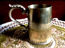 Silver-plated alpaca with beautiful handles, old, elegantly shaped beer mug