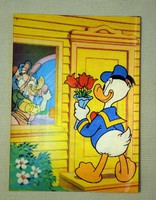 Vintage Walt Disney nagyméretű dimenziós képeslap Donald és Daisy kacsa