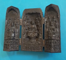 Keleti vallási Buddha hármas oltár triptikon