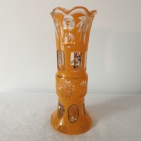 Biedermeier / bider váza, metszett, aranyozott, kézzel festett, csiszolt