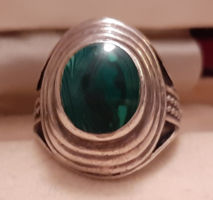 Old silver malachite stone ring