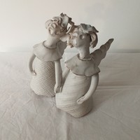 Eva Kovács: Ceramic statue of singing angels marked, original