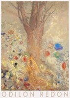 Odilon redon buddha 1904 avant-garde french symbolist painting art poster with colorful flowers tree