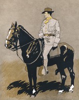 Edward Penfield - cavalry soldier - canvas reprint on blindfold