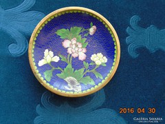 Antik kínai Rekeszzománc cloisonné virágos  dísztálka