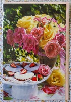 Képeslap borítékkal üdvözlőlap üdvözlőkártya levelezőlap postatiszta eper rózsa sütemény