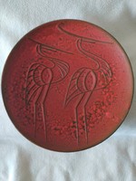 Tófej dísztál - ritka, gyűjtői madaras dekorral, jelzett, hibátlan, 28 cm