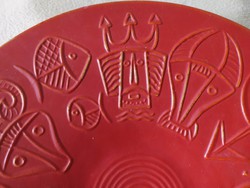 Tófej dísztál - ritka, gyűjtői horoszkópos dekorral, jelzett, hibátlan, 28 cm