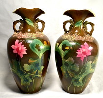 Antique marked (oriental?) Faience vase pair
