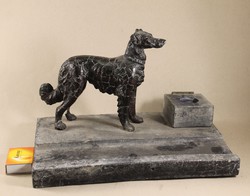 Antik kutya szobros márvány talpú tinta tartó 28 x 20 cm
