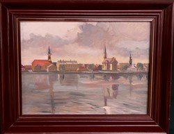 Fk/188 - signed iván simon – His painting Waterside Cityscape