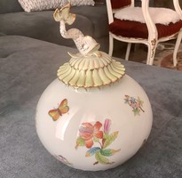 Herendi porcelán Viktória óriás bonboniere, hal-(koi, delfin) fogós, hibátlan, ötvenes évekből