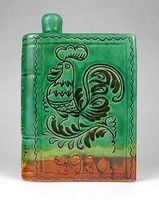 1I380 monon french rooster green ceramic bottle 1980