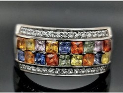 Wonderful, sparkling multi sapphire stone silver / 925 / ring size 54 - New