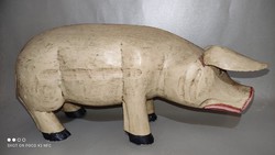 American folk art antique hand carved wooden pig figurine