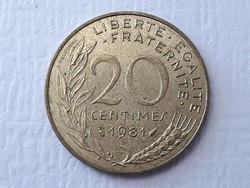 20 centimes 1981 érme - Francia 20 centimes 1981 Republique Francaise külföldi pénzérme