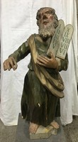 Antik, faragott fa, Mózes szobor, 67 cm!