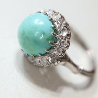 Antique 14 kr. Ring with diamonds in turquoise.