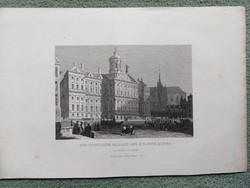 AMSTERDAM: Der Königliche Palast u.die Neue Kirche, eredeti acelmetszet 1844