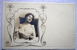 Antik szecessziós francia  üdvözlő fotó képeslap hölgy portré  Alice Bonheur