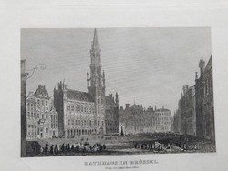 BRÜSSEL: Rathaus, eredeti acelmetszet 1840