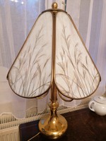 Haromégős réz lámpa Tiffany stílusú, rendkívül nehéz, gyönyörű üveg búrával. Magassága 72 cm!