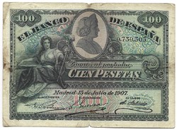 100 peseta 1907 Spanyolország