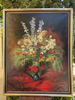 Árpád Bardócz: huge flower still life (1932), 129x104cm !!! Rare, large size !!