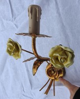 Aranyozott fém lámpa sárga porcelán rózsával falikar - vezetékezni kell
