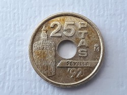 25 PTAS 1991 érme - Spanyol 25 pezeta, peseta 1991 Juan Carlos I Sevilla külföldi pénzérme