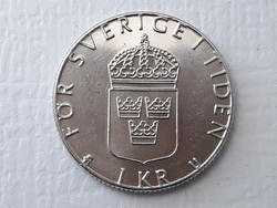 1 Krona 1981 érme - Nagyon szép Svéd 1 KR korona 1981 För Sverige I Tiden, Carl XVI Gustaf Sverige