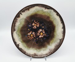Retro iparművészeti tál, tányér, nagy méretű, 32,5 cm, jelzett Horváth Magdolna