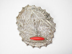 Filigree silver brooch with coral, opatija.