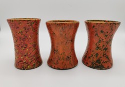 Retro váza, magyar iparművészeti kerámia váza, 3 db velőscsont együtt, 13 cm magasság