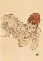 Egon schiele lying woman in lingerie with red hair bun reprint art print