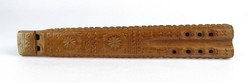 1I472 old carved folk instrument hardwood double flute 31 cm