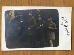 1 VH antique military group photo photo postcard - budapest - 1918 with notes - postman