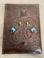 Antique Art Nouveau leather folder with decorative stones a13