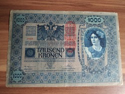 Ausztria, Tausend Kronen, 1000 Korona, 1902, felülnyomás: Deutschösterreich