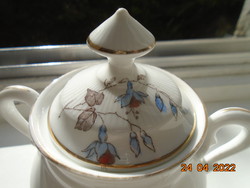 Antique hand painted floral Art Nouveau sugar bowl with fine ribbing