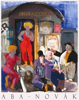 Aba-Novák Vilmos Circus nepper 1930, művészeti plakát, vándorcirkusz mutatványos szekér artista